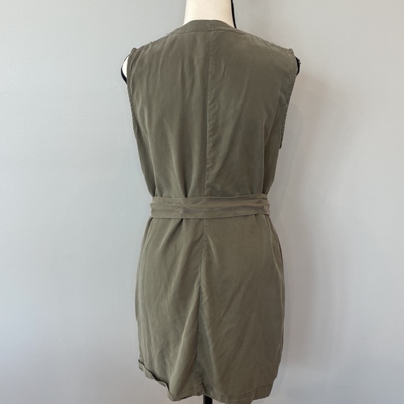 Artisan NY Tencel belted flap front vest olive moss collared lightweight - Picture 6 of 9